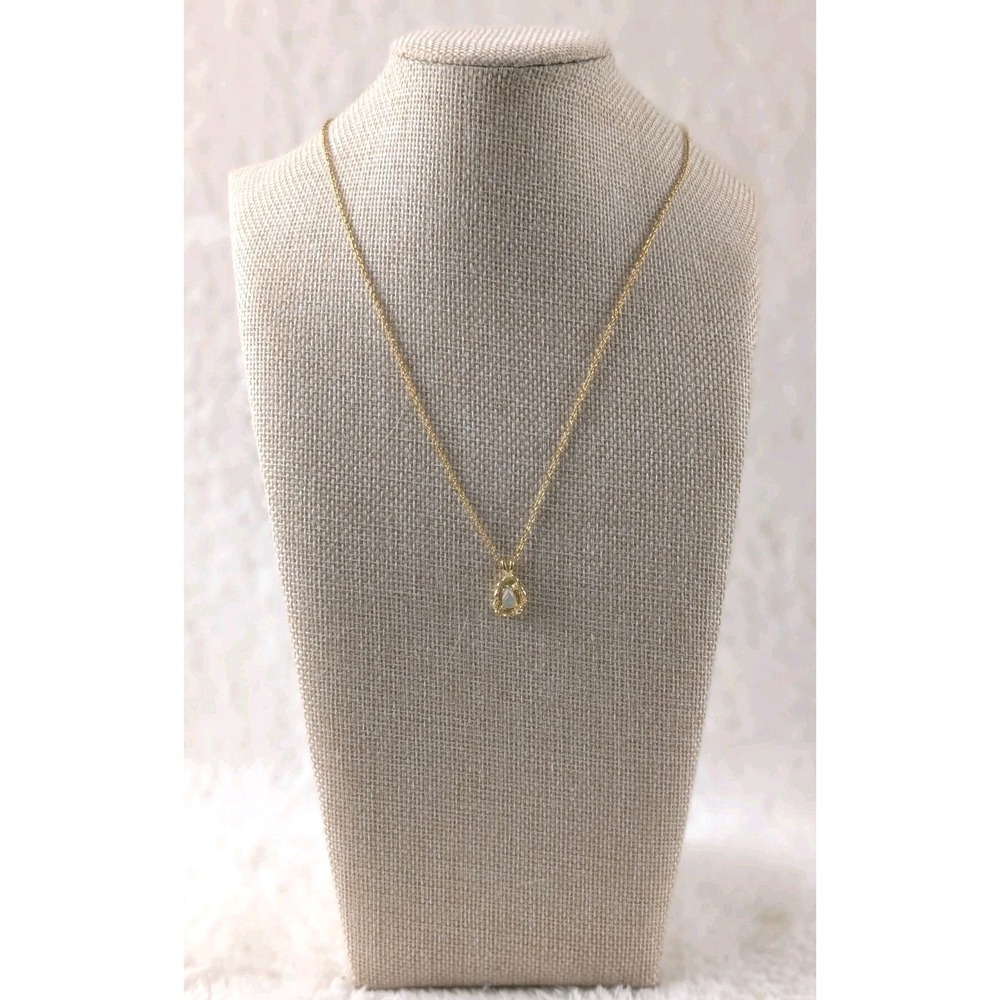 Unbranded Gold Tone Teardrop‎ Pendant Necklace Minimalist Clear Accent